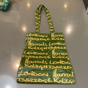Harrods Knightsbridge Green and Yellow Tote Cotton Coated with PVC